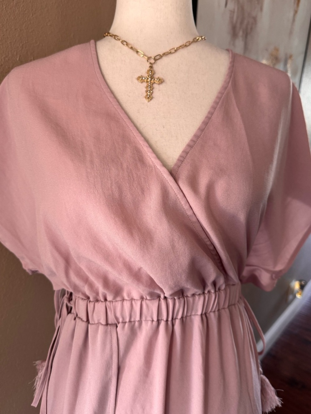 CHARME U Women's Blush V-Neck Maxi Dress NWOT - Picture 4 of 8